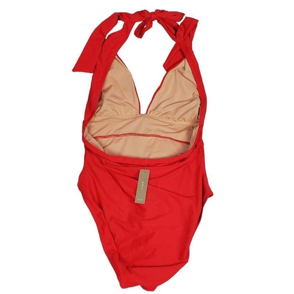 J Crew Red Swimsuit One Piece Size 14 Red Halter V Neckline Bathing Suit Poo… - Picture 5 of 7